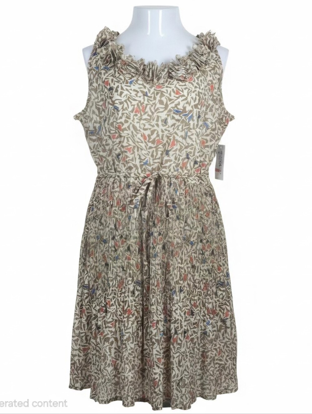 Snap Beige Floral Midi Dress with Pink & Blue Accents Sz XL Summer Lightweight